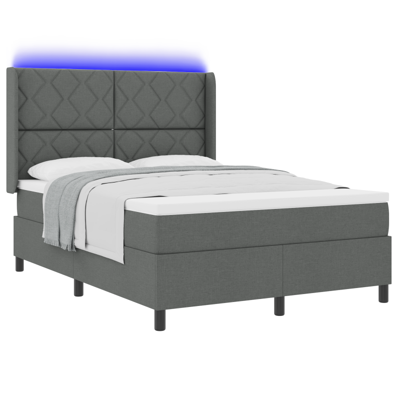 Boxspringbett mit Matratze & LED Dunkelgrau 160x200 cm Stoff