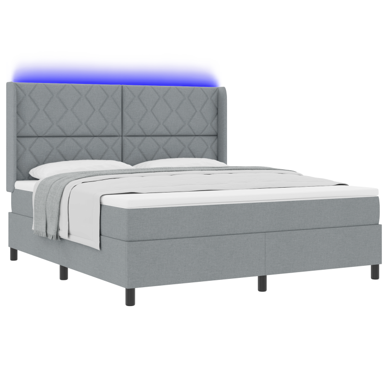 Boxspringbett mit Matratze & LED Licht Grau 180x200 cm Stoff