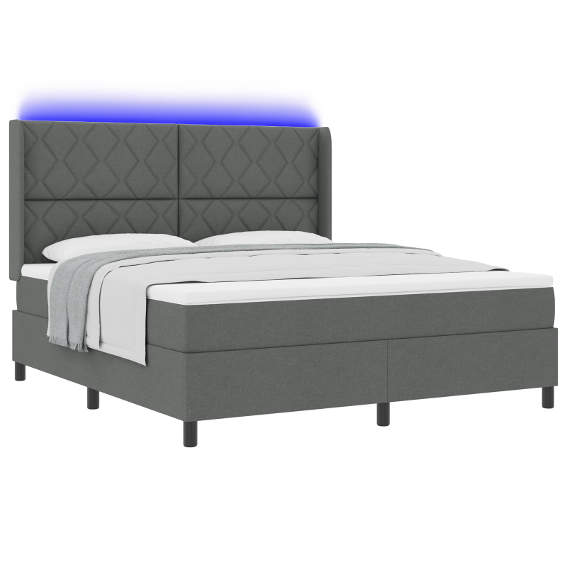 Boxspringbett mit Matratze & LED Dunkelgrau 180x200 cm Stoff