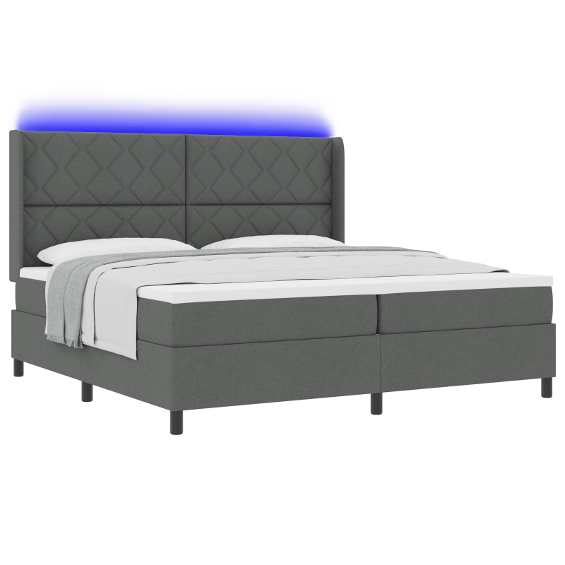 Boxspringbett mit Matratze & LED in Dunkelgrau, 200x200 cm Stoff