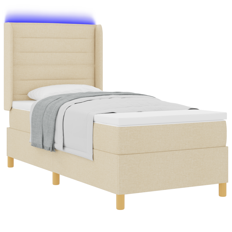 Boxspringbett mit Matratze und LED Creme 90x190 cm Stoff
