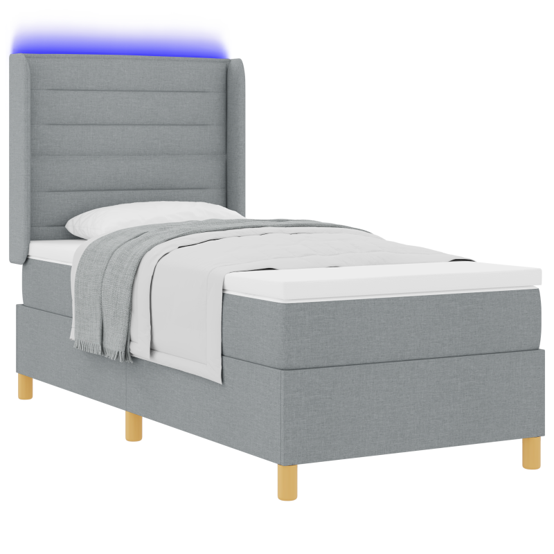 Boxspringbett mit Matratze & LED Licht Grau 90x200 cm Stoff