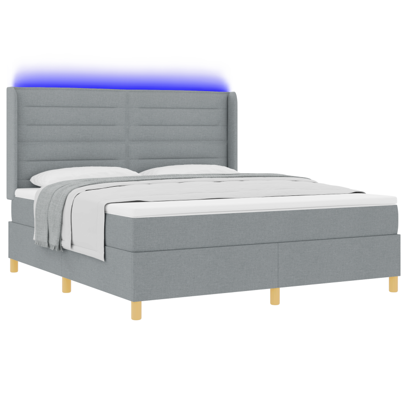 Boxspringbett mit Matratze und LED Licht Grau 180x200 cm Stoff