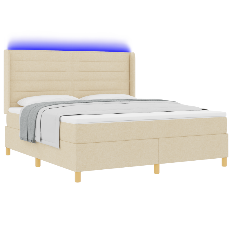 Boxspringbett mit Matratze & LED Creme 180x200 cm Stoff
