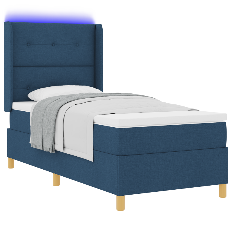Boxspringbett mit Matratze und LED Blau 90x200 cm Stoff