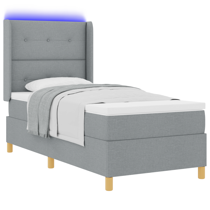 Boxspringbett mit Matratze & LED Licht Grau 100x200 cm Stoff