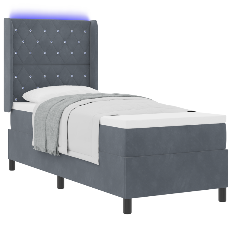 Boxspringbett mit Matratze & LED Dunkelgrau 80x200 cm Samt