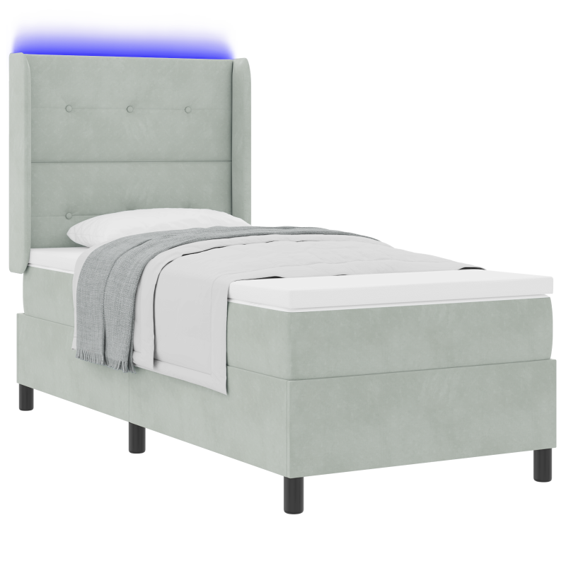 Boxspringbett mit Matratze und LED Licht Grau 100x200 cm Samt