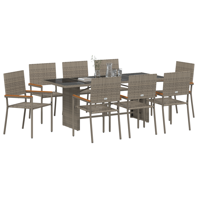 9-teiliges Garten-Esszimmer Set Grau Poly Rattan