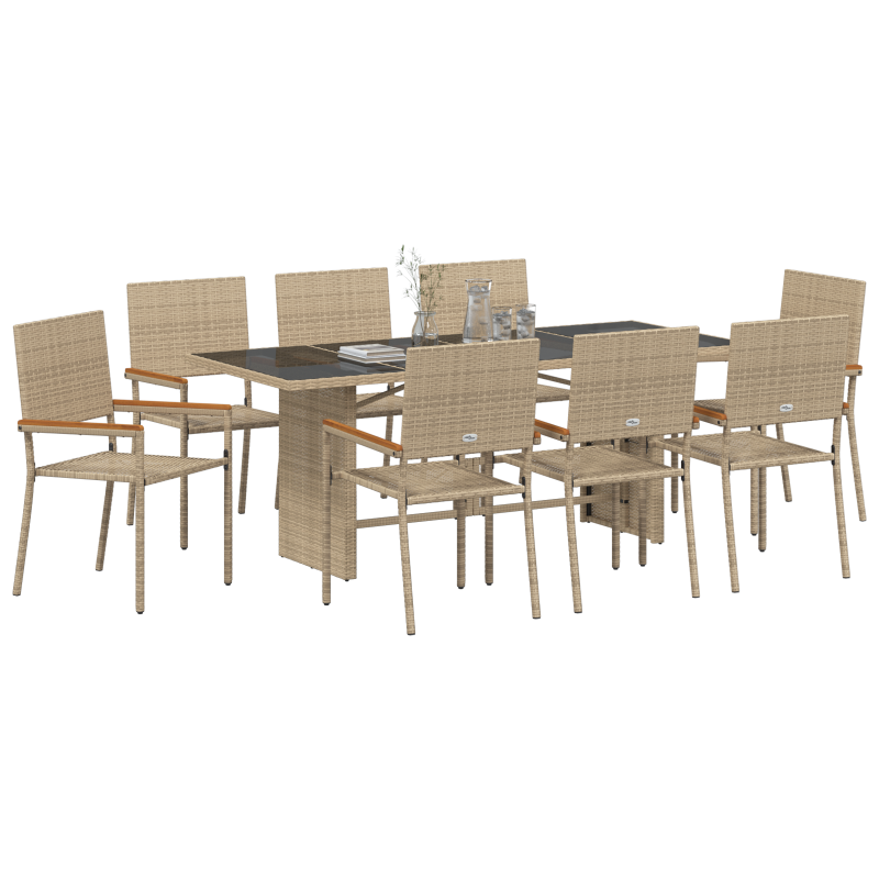 9-teilige Garten Esszimmer Set Beige Poly Rattan