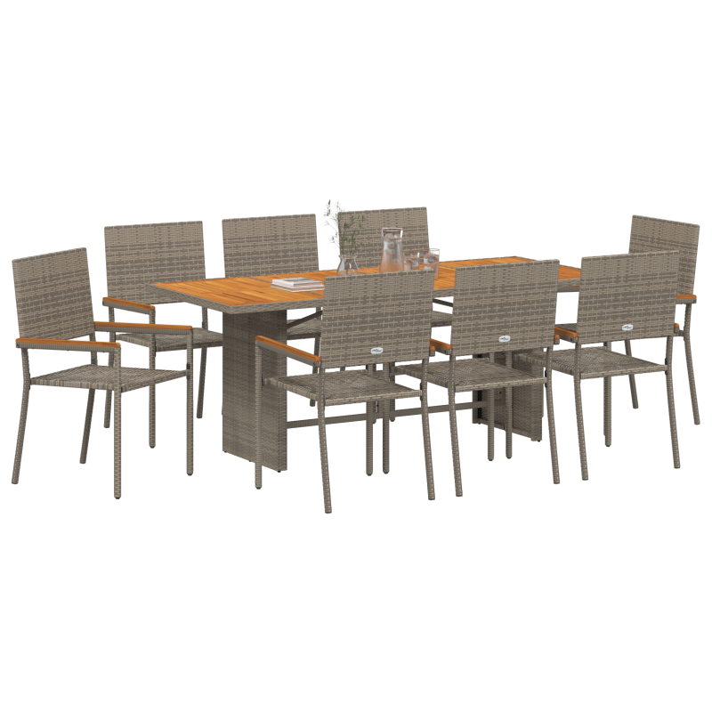 9-teiliges Garten Esstisch Set Grau Poly-Rattan