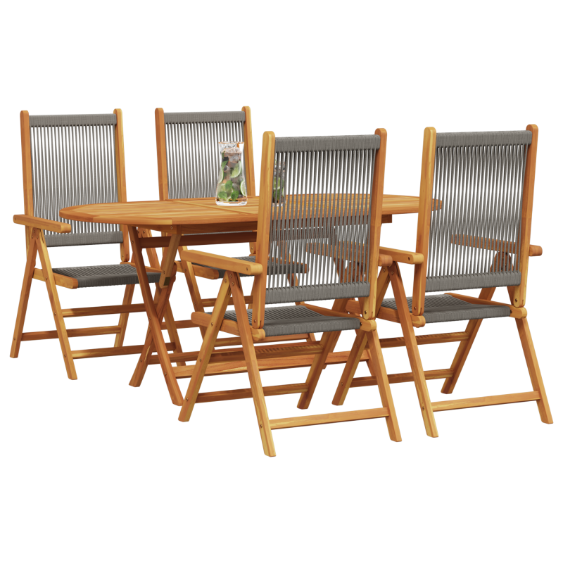 5-teiliges Garten Essset in Grau mit massivem Akazienholz und Poly Rattan