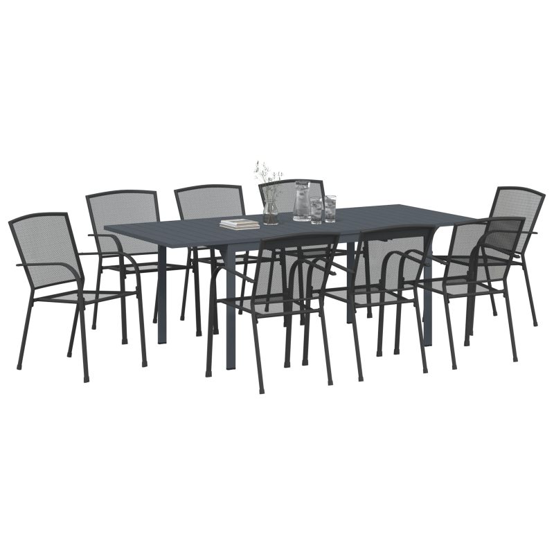9-teiliges Flurmöbel-Set Anthrazit Stahl, Ausziehbarer Gartentisch Anthrazit (140-210)x90x73 cm Stahl