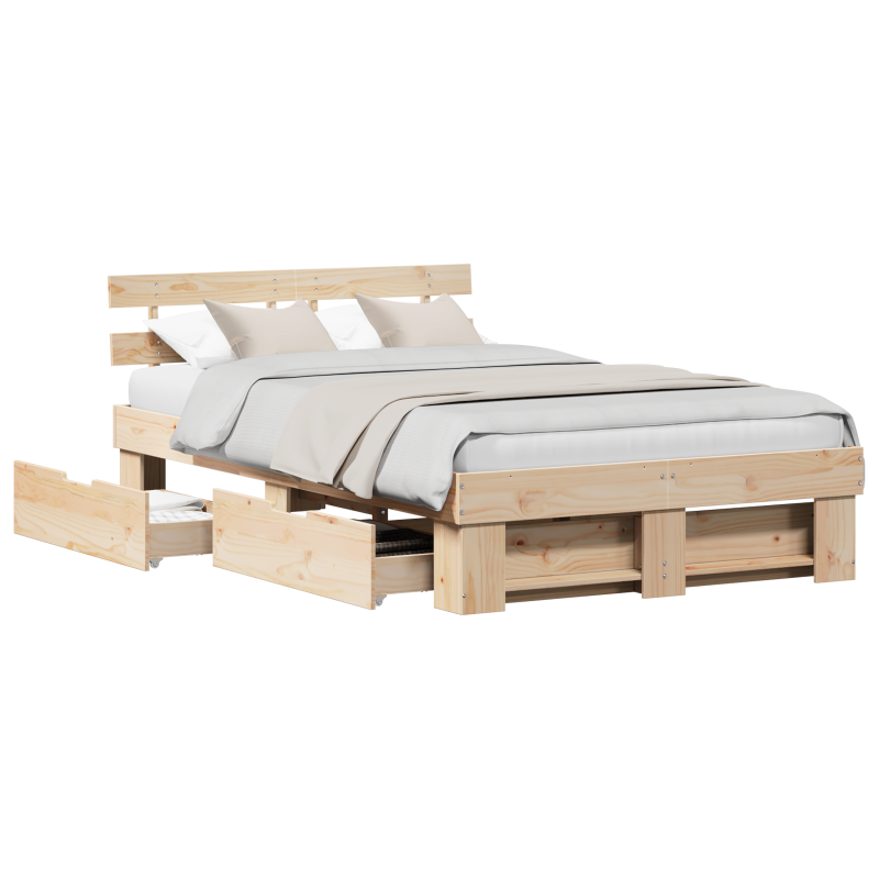 Bettgestell mit Schubladen 140x190 cm Massivholz Kiefer