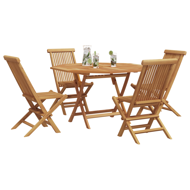 5-teiliges Garten Esstisch Set Massivholz Teak