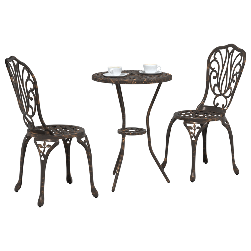 3-teiliges Garten Bistro Set aus bronziertem Gusseisen