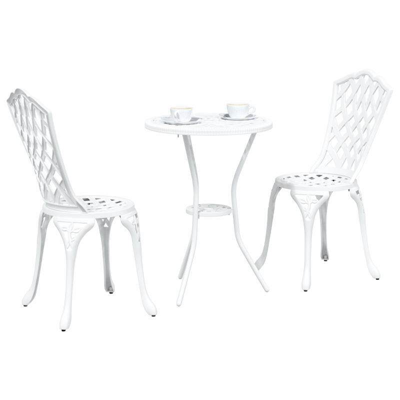 3-teiliges Garten Bistro Set aus weißem Gussaluminium
