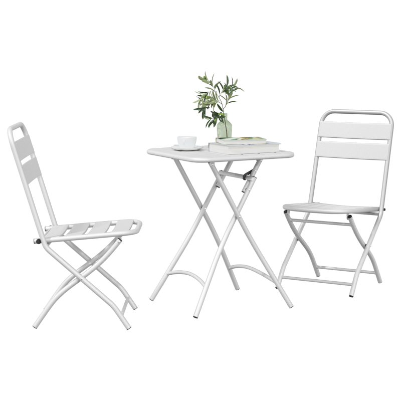 3-teiliges Falt-Bistro-Set Weiß Stahl