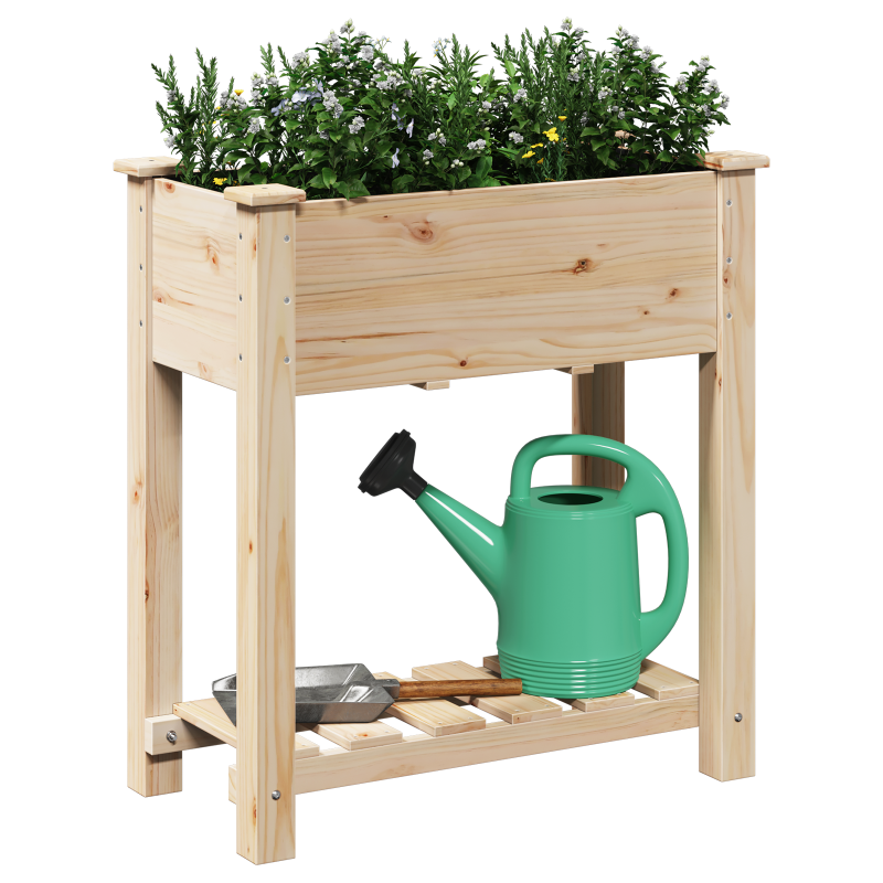 Gartenpflanzer mit Regal 71x37x76 cm aus solidem Kiefernholz