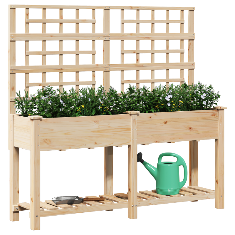 Gartenpflanzer mit Spalier und Regal 161x43x152 cm aus massivem Kiefernholz