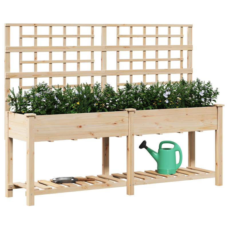 Gartenpflanzer mit Spalier und Regal 203x53x152 cm aus massivem Kiefernholz