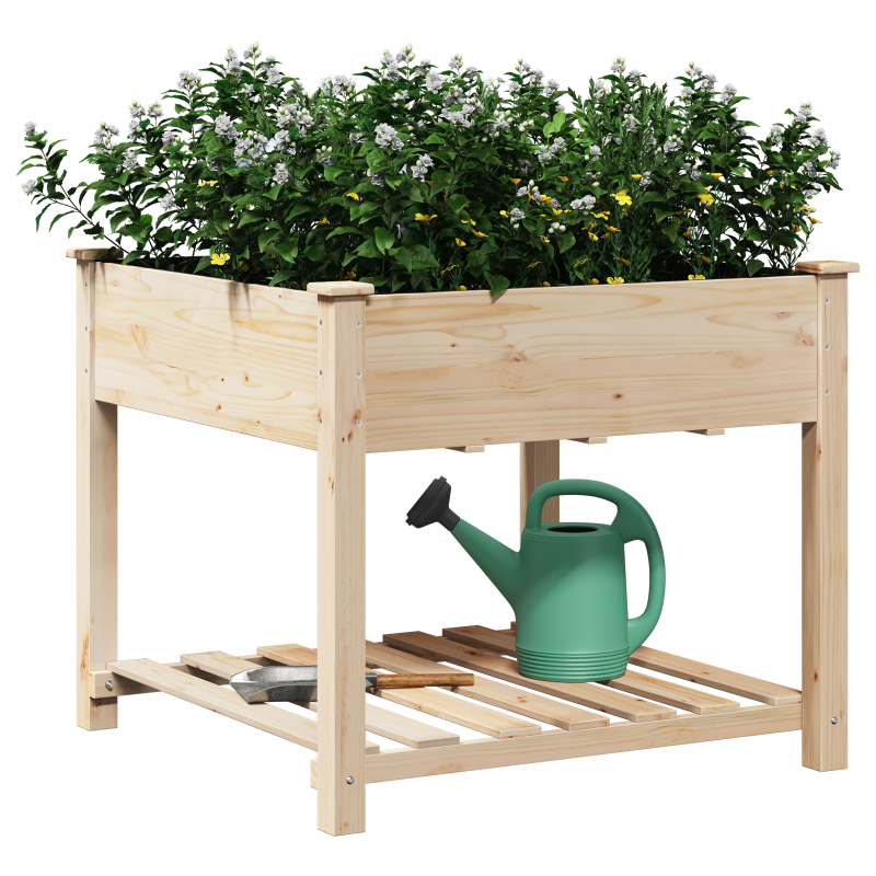 Gartenpflanzer mit Regal 90x90x76 cm aus massivem Kiefernholz