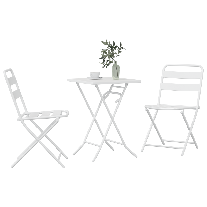 3-teiliges Faltbares Bistro Set Weiß Stahl