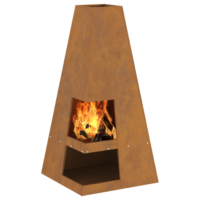 Feuerstelle mit Holzlager 50x50x100 cm Wetterstahl