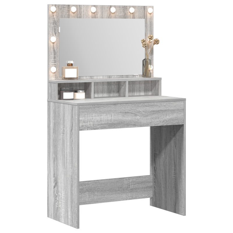 Schminktisch mit LED-Lichtern grau Sonoma 79x41x135 cm