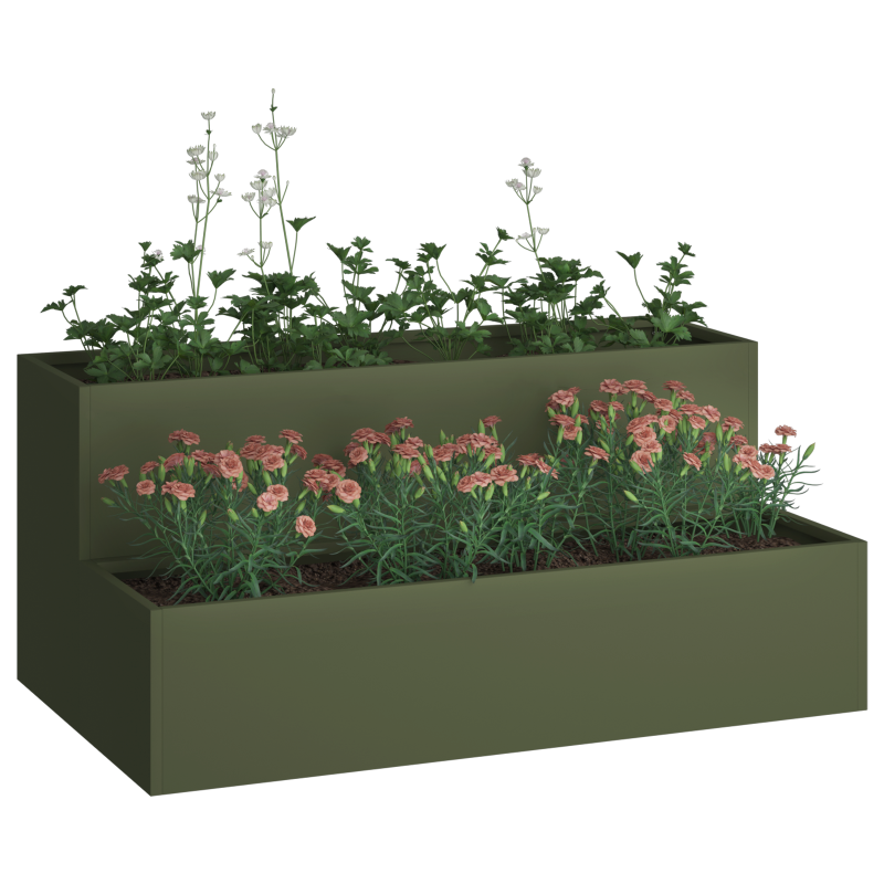 Gartenpflanzer 2-Tier 100x60x45 cm Olivgrün Stahl