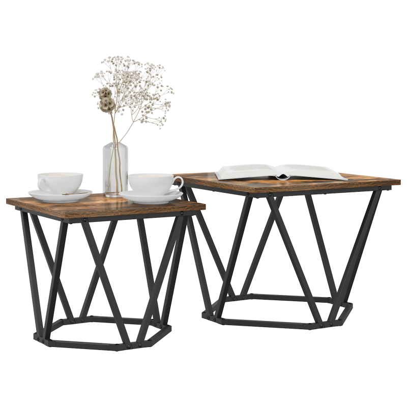 2-teiliges Beistelltisch-Set Rauches Eichenholz Verarbeitetes Holz