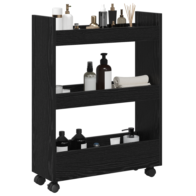 schmaler Aufbewahrungstrolley 3 Tier Schwarze Eiche Ingenieuholz
