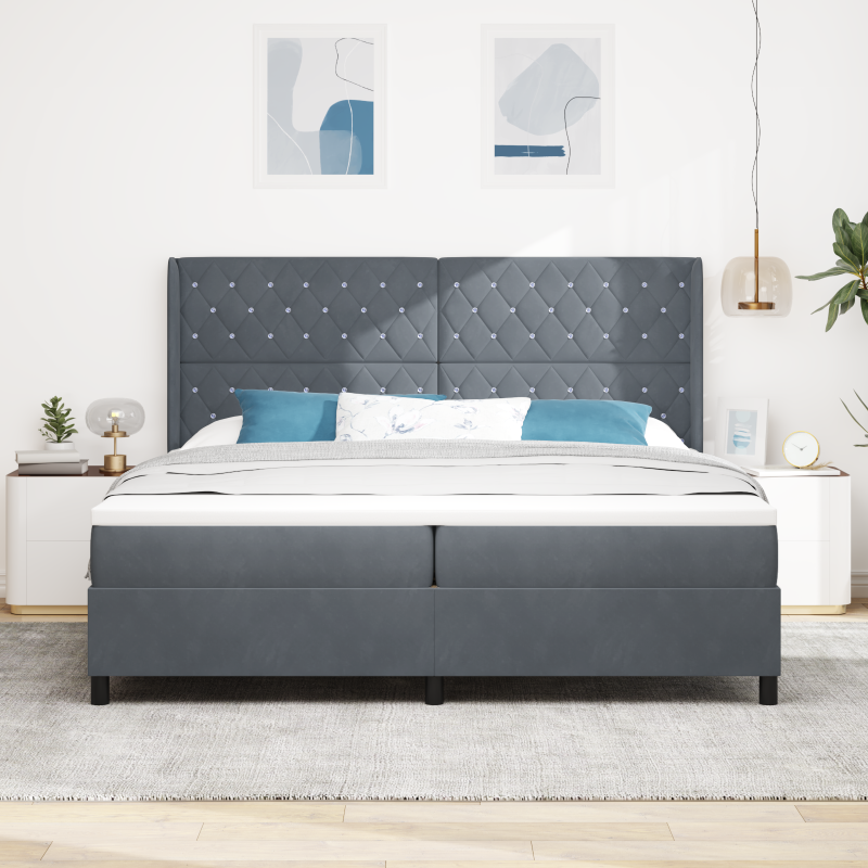 Boxspringbett mit Matratze und LED Dunkelgrau 200x200 cm Velours