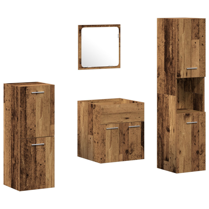 4-teiliges Badezimmermöbel-Set Altes Holz Verbundholz