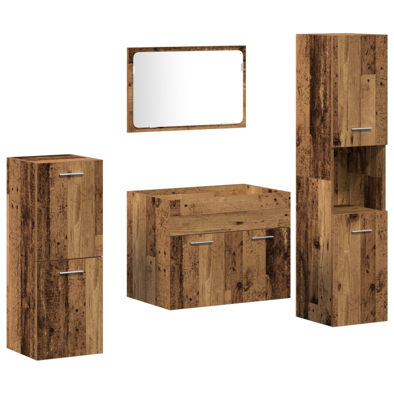 4-teiliges Badezimmermöbel-Set Altes Holz Massivholz