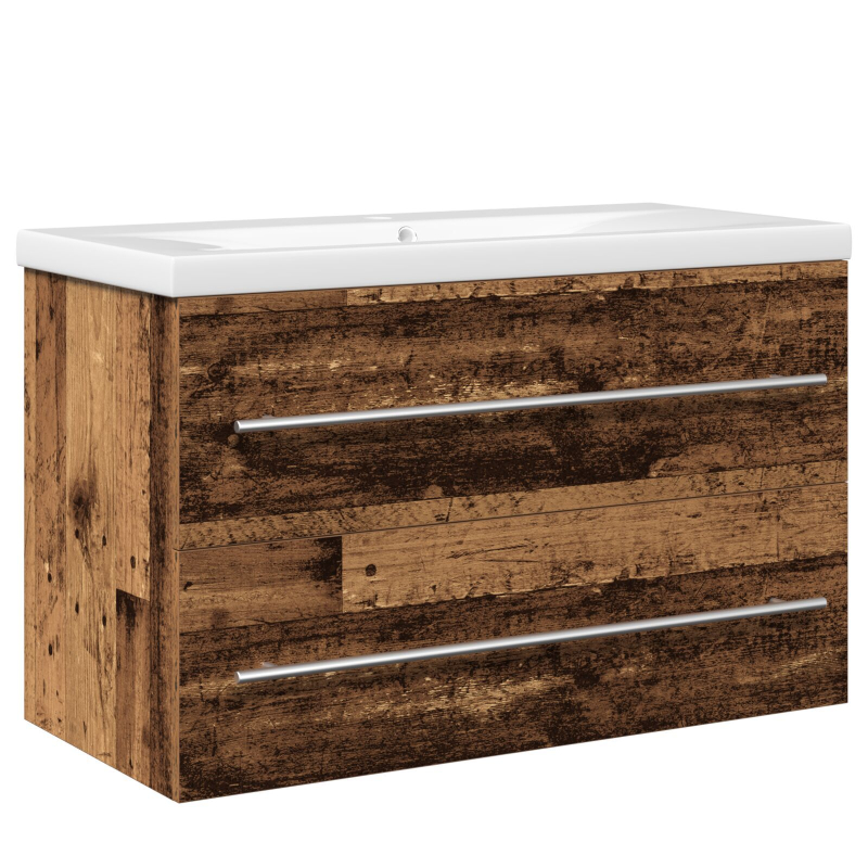 Badezimmer Waschbecken Schrank mit integriertem Becken Altholzfurnier