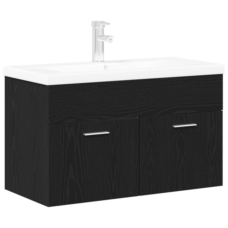 Waschbecken-Schränkchen mit integriertem Becken Schwarze Eiche Holzwerkstoff