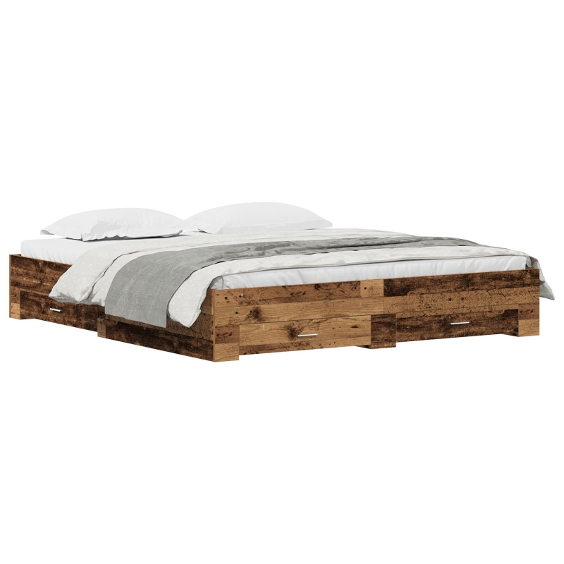 Bettgestell mit Schubladen Altholz 180x200 cm Ingenieurholz