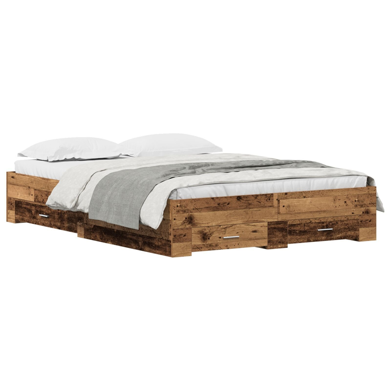 Bettrahmen mit Schubladen Alte Holzoberfläche Holzwerkstoff