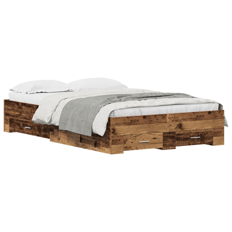 Bettgestell mit Schubladen Altes Holz 120x190 cm Hergestellt aus Holzwerkstoff