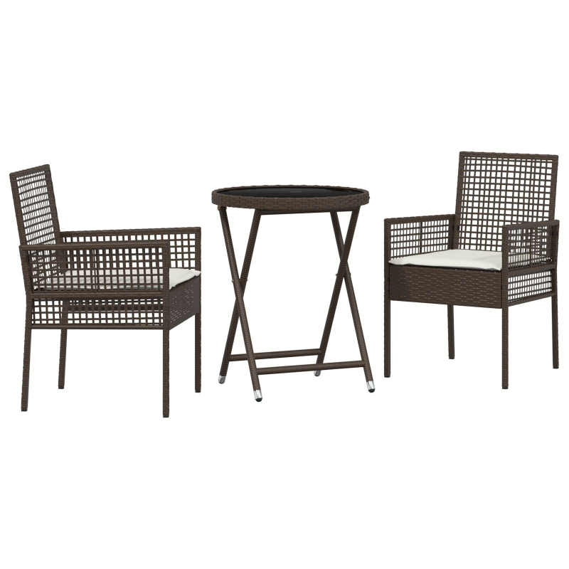 3-teiliges Bistro-Set für den Garten mit Kissen aus braunem Poly-Rattan