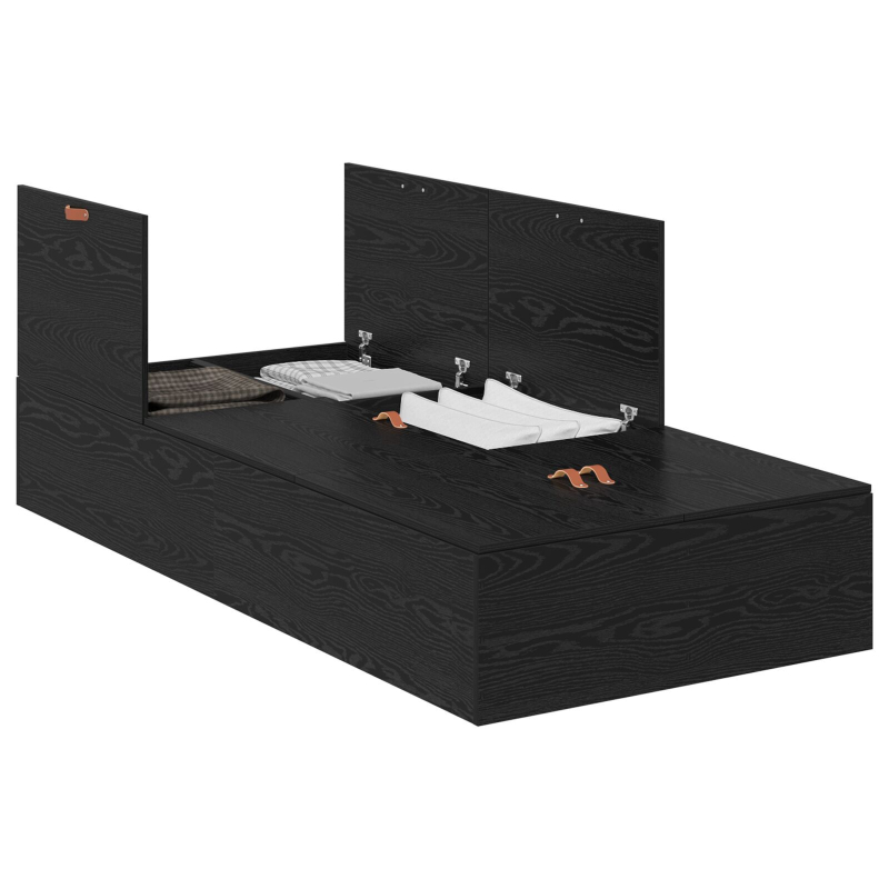 Stauraum Bettgestell Schwarz Eiche 90x190 cm