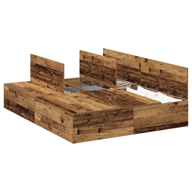 Stauraumbett aus altem Holz 135x190 cm