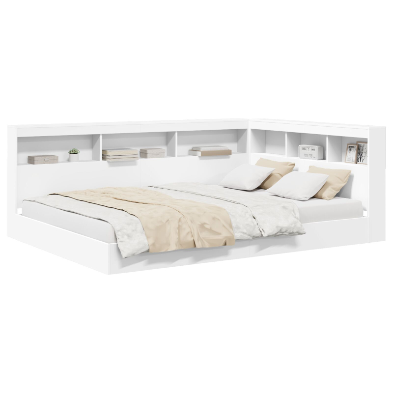Bücherregal Bett Weiß 150x200 cm Aus hochwertigem Holz