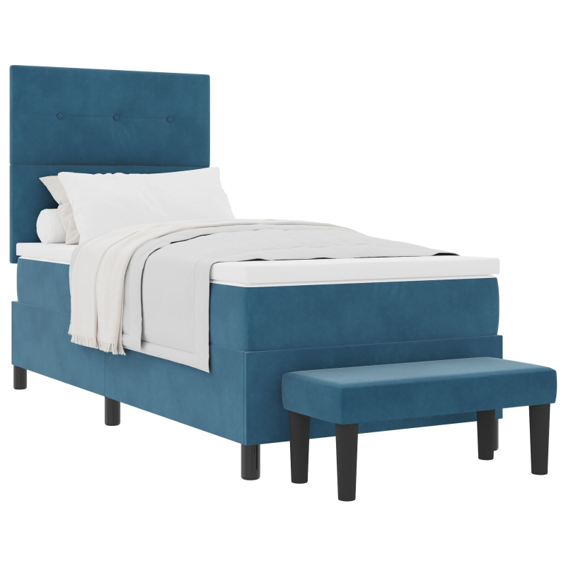 Boxspringbett mit Matratze & Bank Dunkelblau 80x200 cm Samt