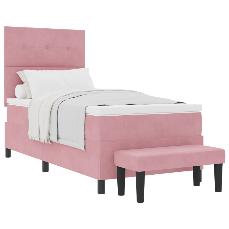 Boxspringbett mit Matratze & Bank Rosa 90x200 cm Samt