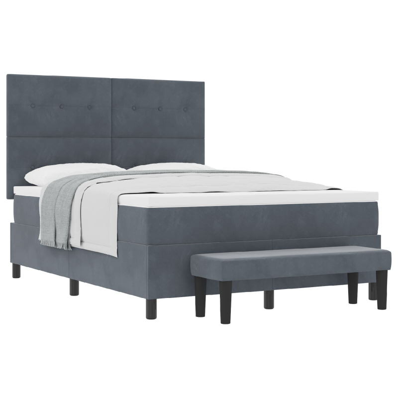 Boxspringbett mit Matratze & Bank Dunkelgrau 140x200 cm Samt