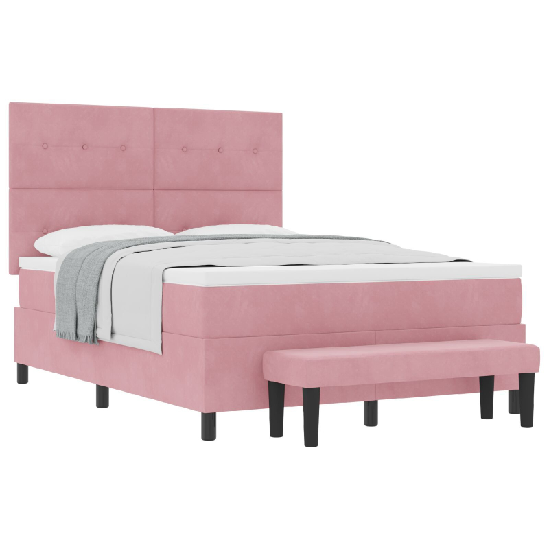 Boxspringbett mit Matratze & Bank Rosa 160x200 cm Samt