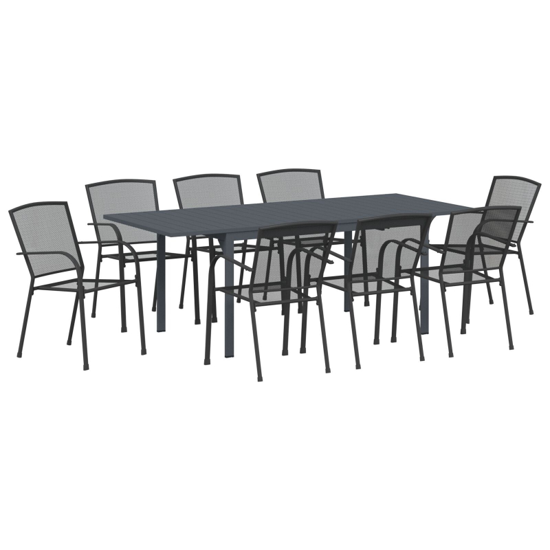 9-teiliges Flurmöbel-Set Anthrazit Stahl, Ausziehbarer Gartentisch Anthrazit (140-210)x90x73 cm Stahl