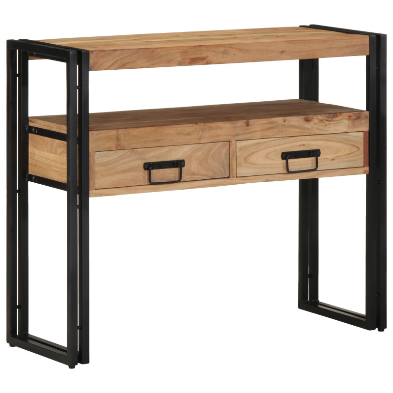 Konsole Schwarz 90x33x75 cm Massivholz Akazie und Metall
